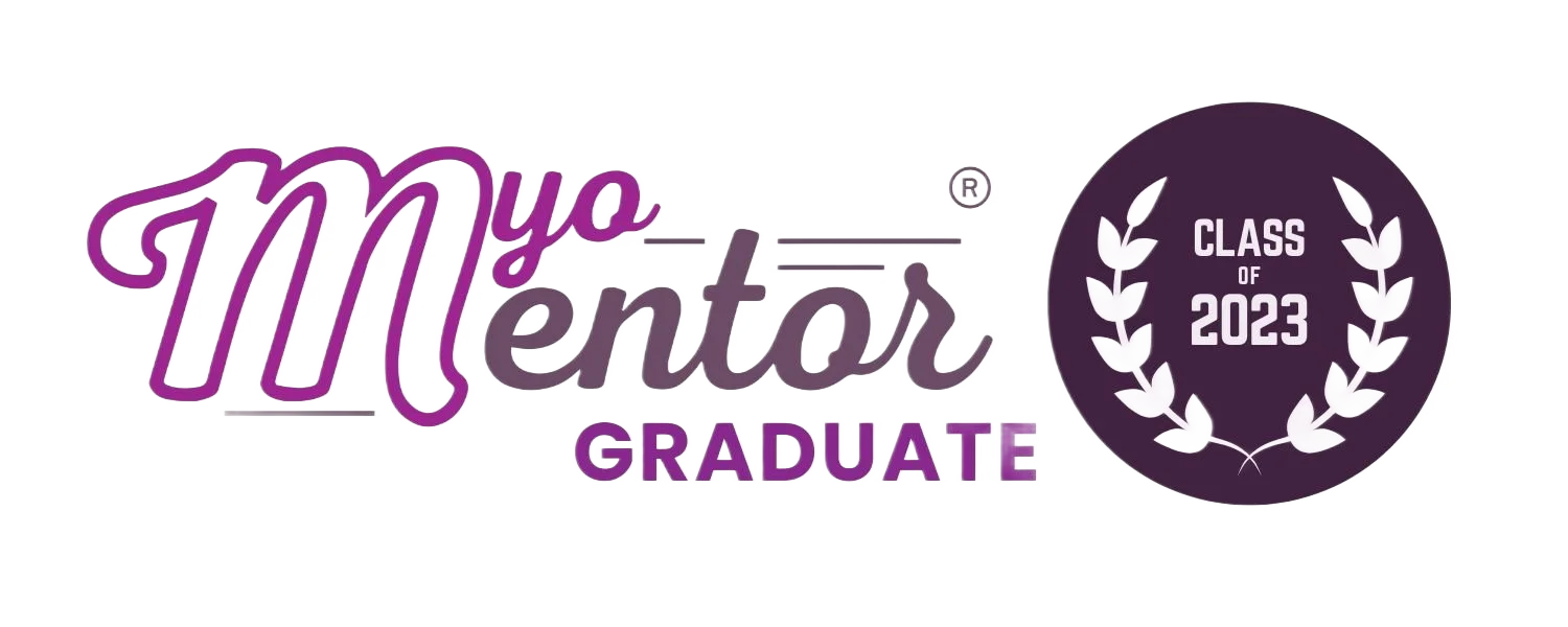 Illustration of a graduation certificate badge for 'My Mentor Graduate', class of 2023, featuring decorative text and laurel wreath design.