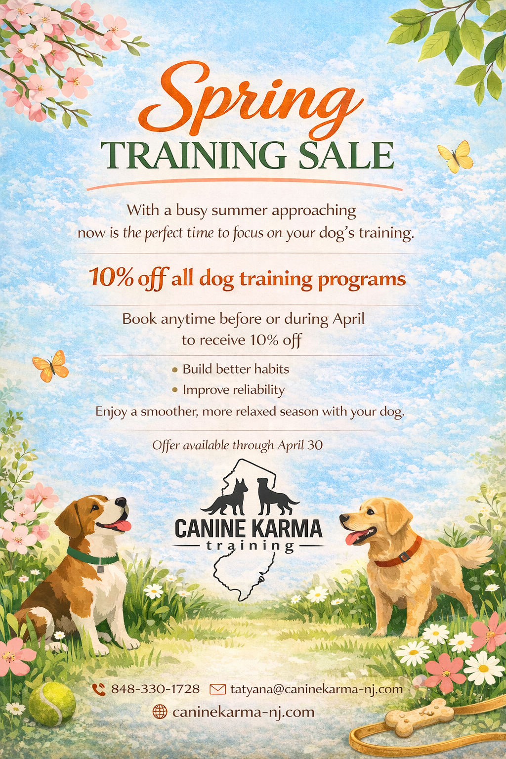 Spring Dog Training Special in Monmouth County NJ – 10% Off All Training Programs Through April 30