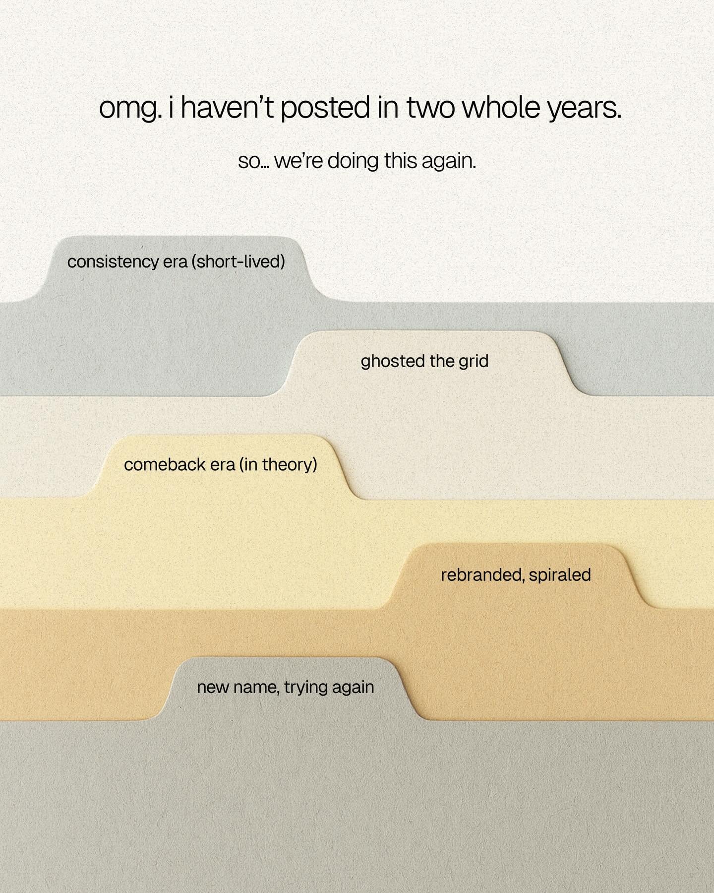 It&rsquo;s been 2 years?! Do scroll through this (tragic) timeline 💿

Life moves so quickly sometimes - work grew in ways I didn&rsquo;t expect, and somewhere along the way, I just stopped posting. But fortunately, I never stopped creating. Behind t