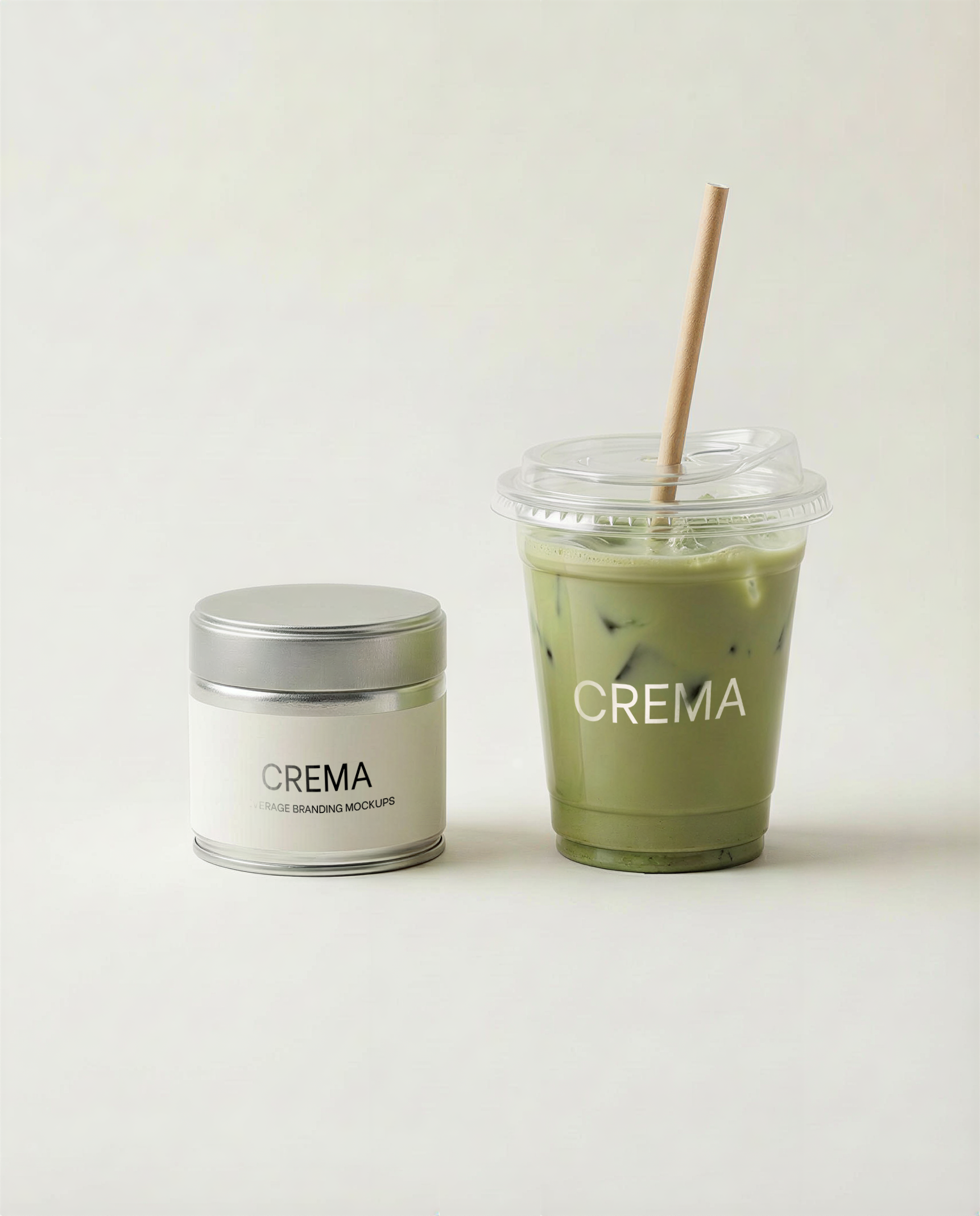 Crema | Iced Drink and Metal Tin Mockup