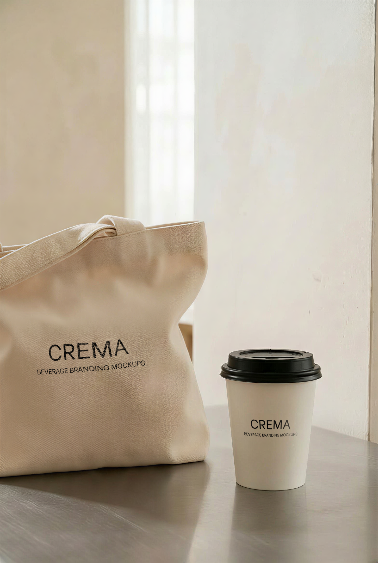 Crema | Coffee Cup and Tote Bag Mockup