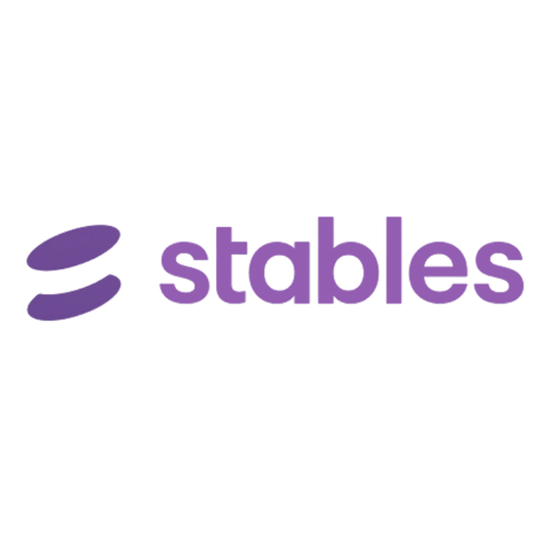 Stables logo with two purple oval shapes and the word 'stables' in white text on a black background.