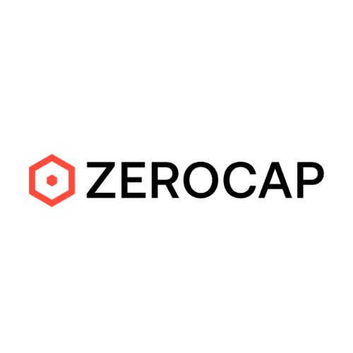 ZeroCap logo with a hexagon design above the company name in white text on a black background.
