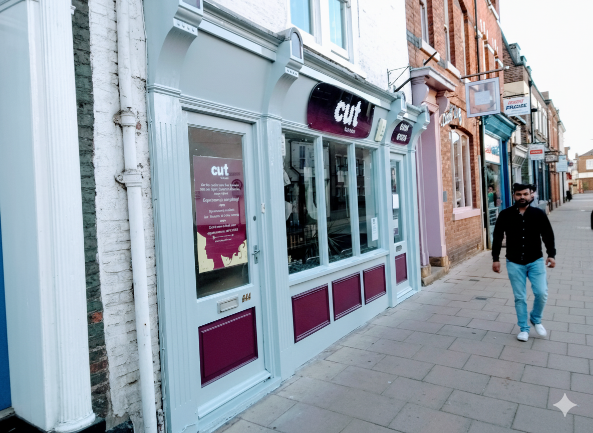 The exterior of this barbershop was fully refreshed with a bold two-tone finish. Careful preparation and durable exterior paints were used to withstand high street footfall and weather exposure. The crisp colour scheme gives the shopfront a smart, we