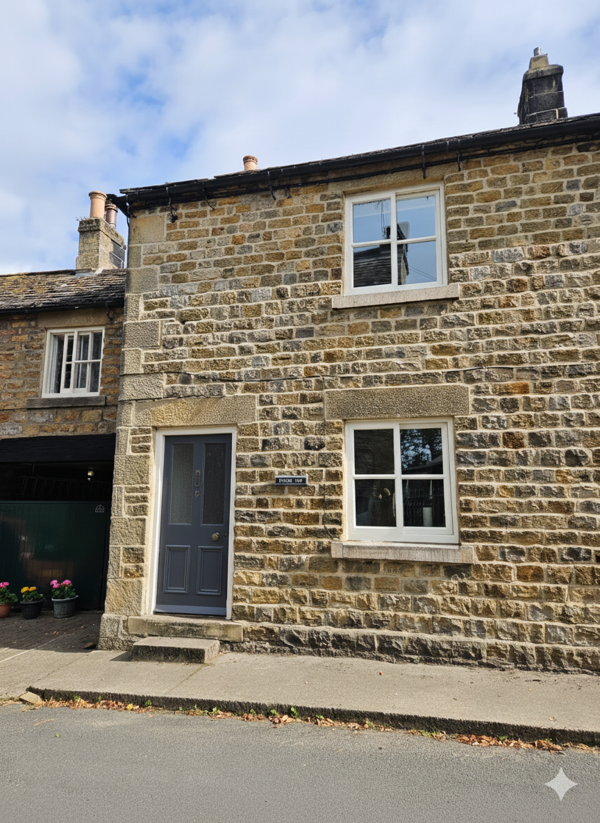 Stone Cottage Front (Haxby, York). This traditional stone cottage needed a careful refresh around its woodwork. The challenge here was blending new, crisp paintwork with the character of the old stone, without it looking out of place. It took two day