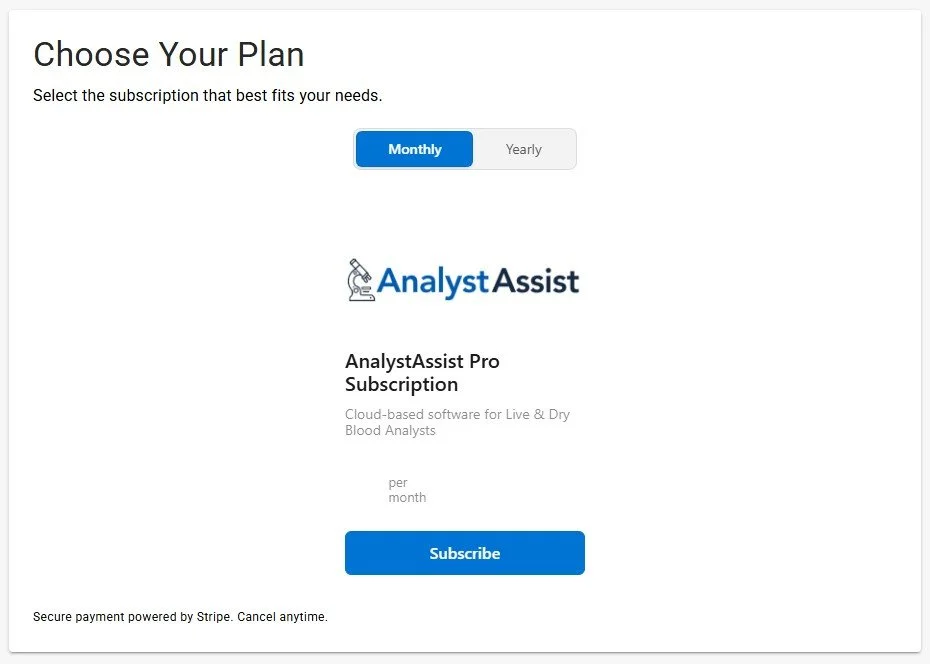 analystassist subscription page