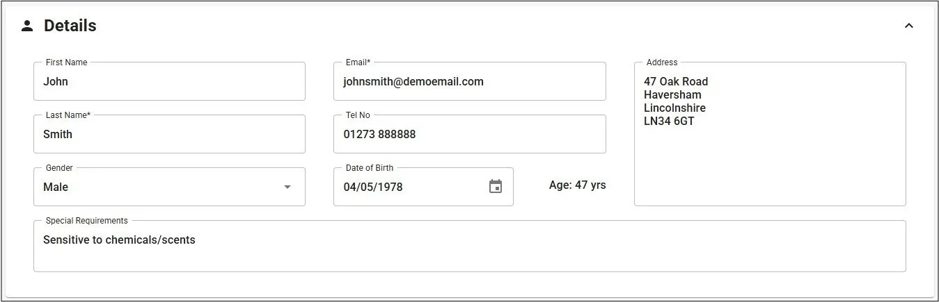 client details panel