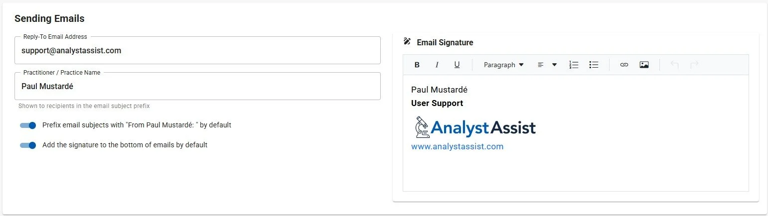Sending emails config panel