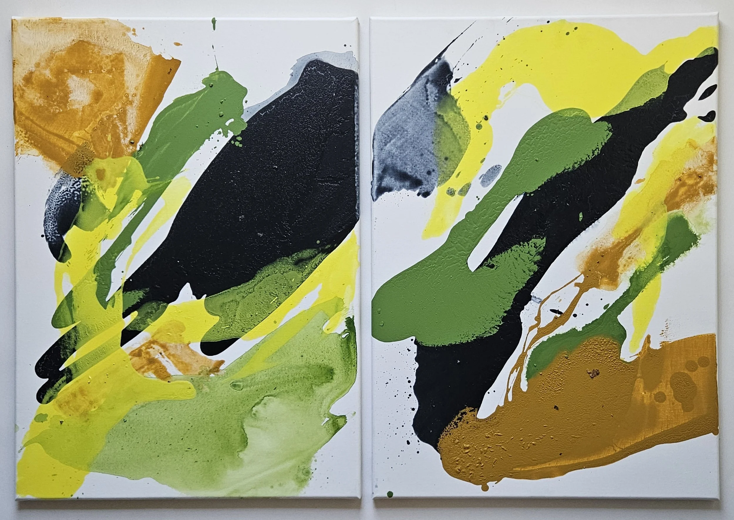 "Farbreflexe einer Landschaft VII - Diptychon"
Acryl auf Leinwand 100 x 70 cm (2 x 50 x 70 cm), 05/2026
Gedicht: "Tanz am Gerstenfeld"