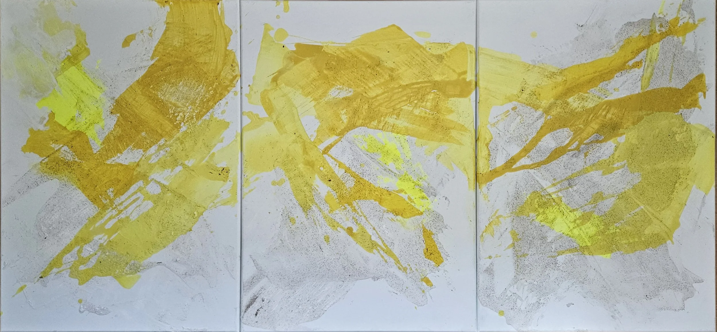 "Dimensionale Schichten - Triptychon"
Acryl auf Leinwand 150 cm x 70 cm (3 x 50 cm x 70 cm), 05/2026
Zugehöriges Gedicht: "Dimensionen in Weiß"