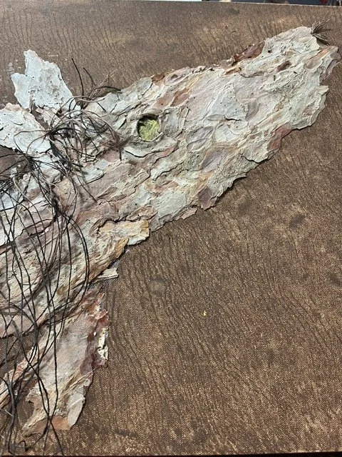Lonely Soul | 29x24 | Oil and canvas, bark & mixed media