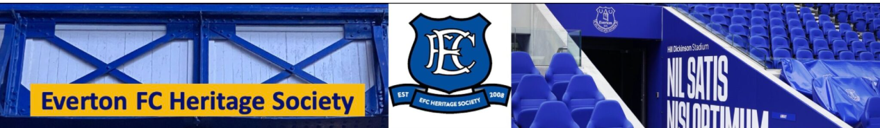 Banner for Everton FC Heritage Society with club logo and stadium seats.