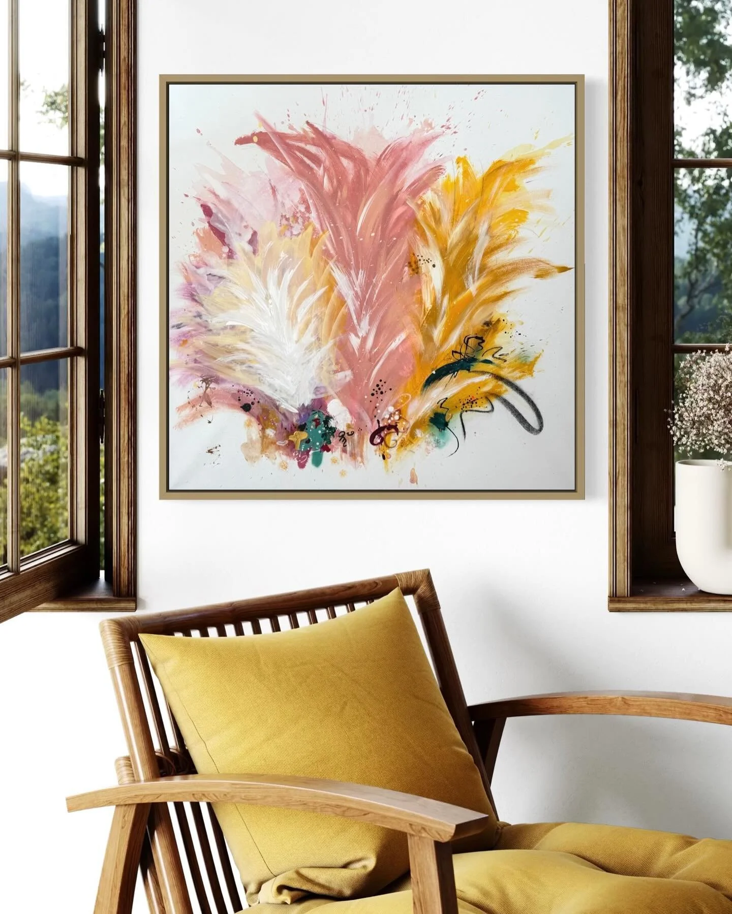 Ich liebe die Rahmung in gold, es is so edel🤩
Das Werk &bdquo;flower bouquet&ldquo; ist &uuml;brigens noch erh&auml;ltlich 🎨. (Nat&uuml;rlich auch in anderer Rahmenfarbe m&ouml;glich)

#abstractacrylic #contemporaryartdaily 
#abstraktekunst #kunsto