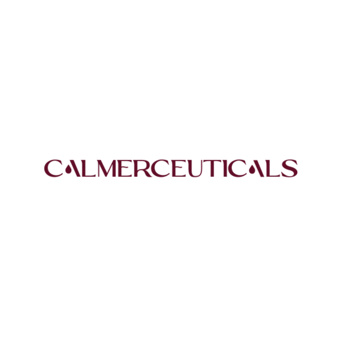 Logo for Calmercuricals with stylized purple text on a white background.