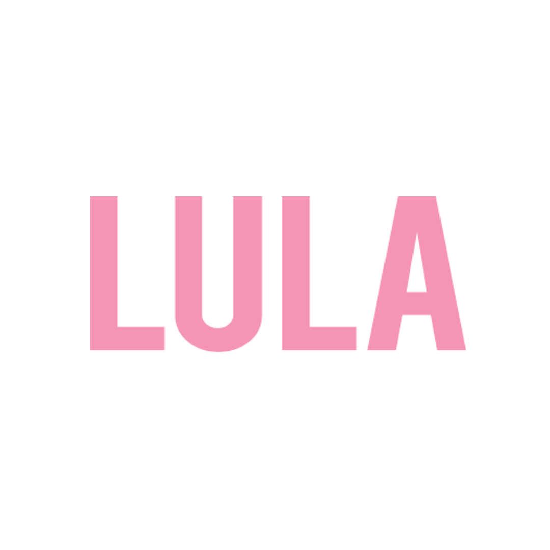Pink text spelling LULA on a white circle background