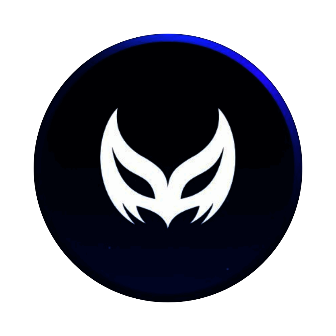 A digital logo featuring a white stylized fox face on a dark circular background with a blue outline.