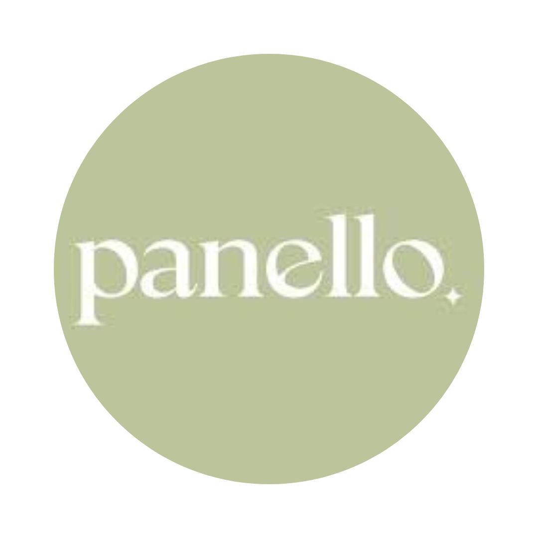 A circular logo with the word 'panello' written in white lowercase letters on a light green background.