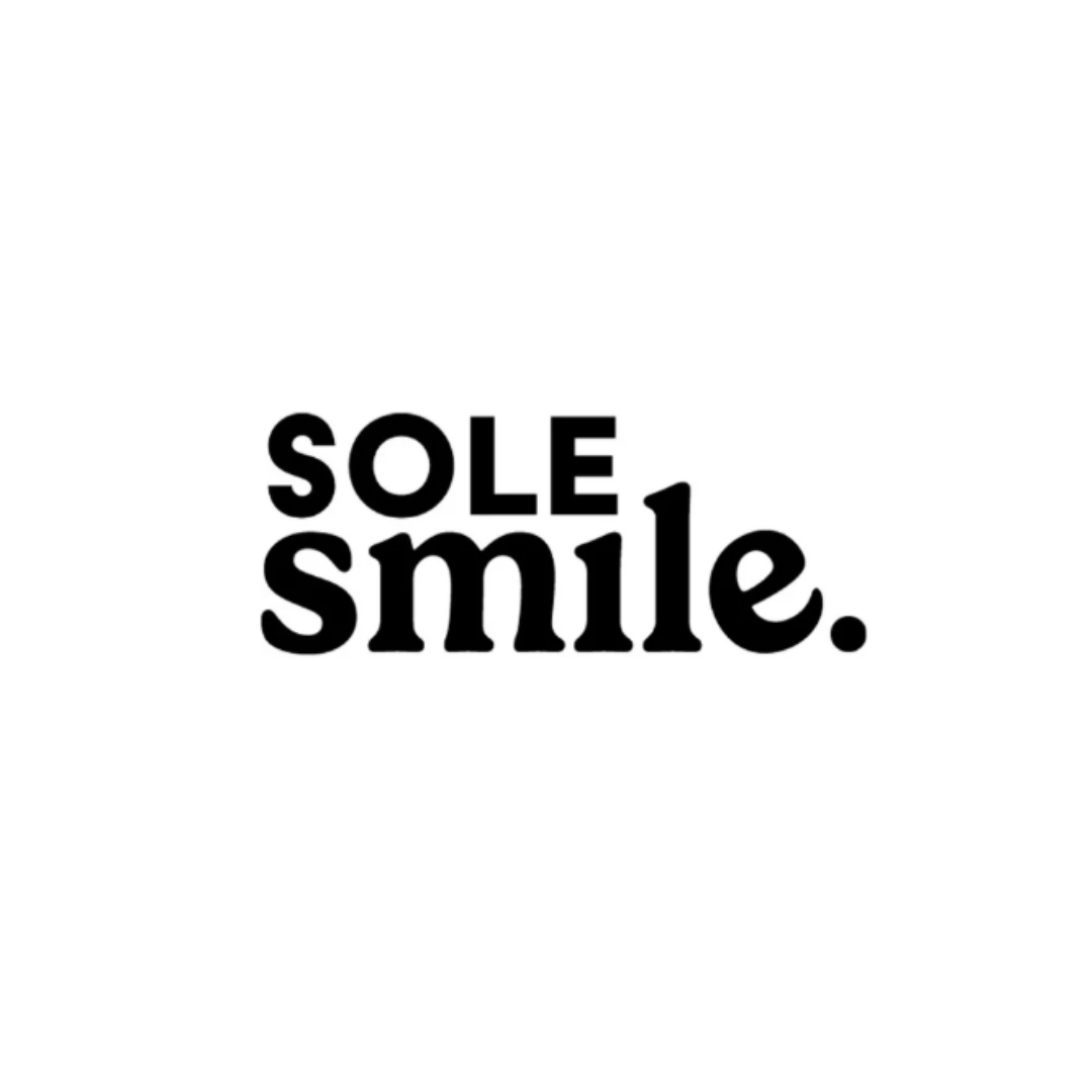 Black and white graphic with the words "SOLE smile." in bold letters.