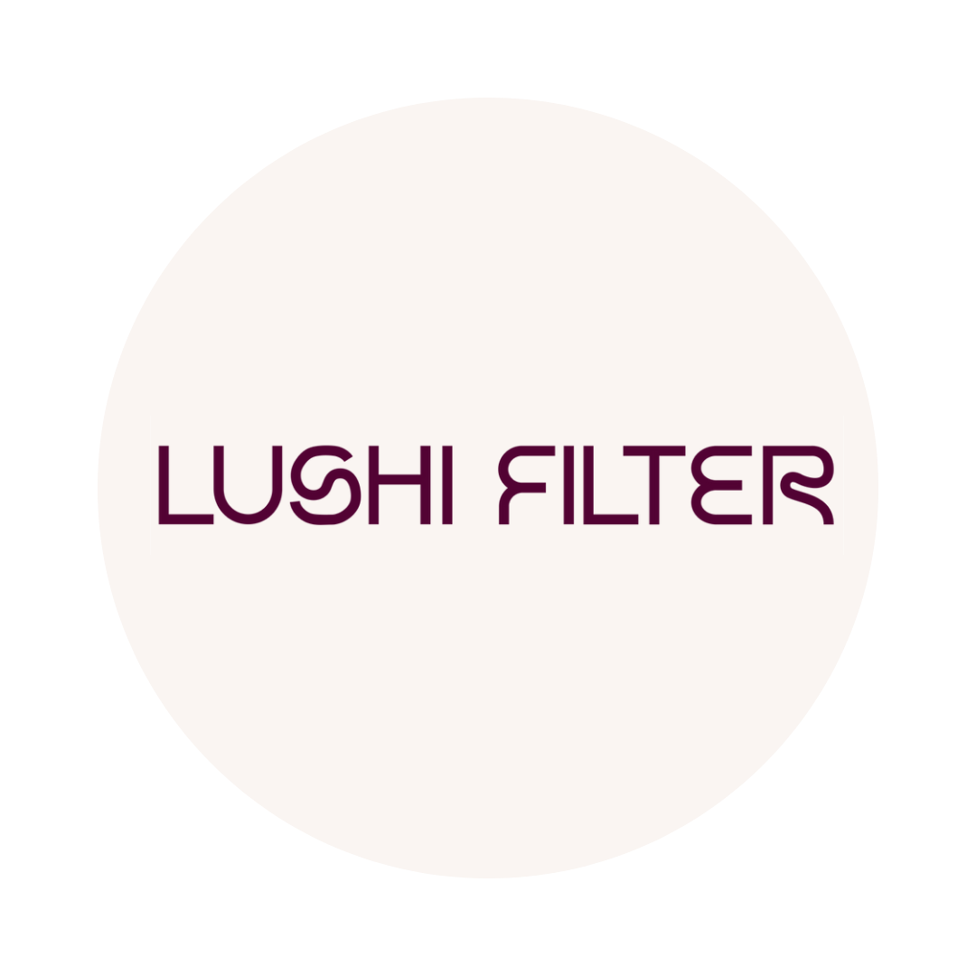 Logo for Lush Filter with dark purple text on a white circular background