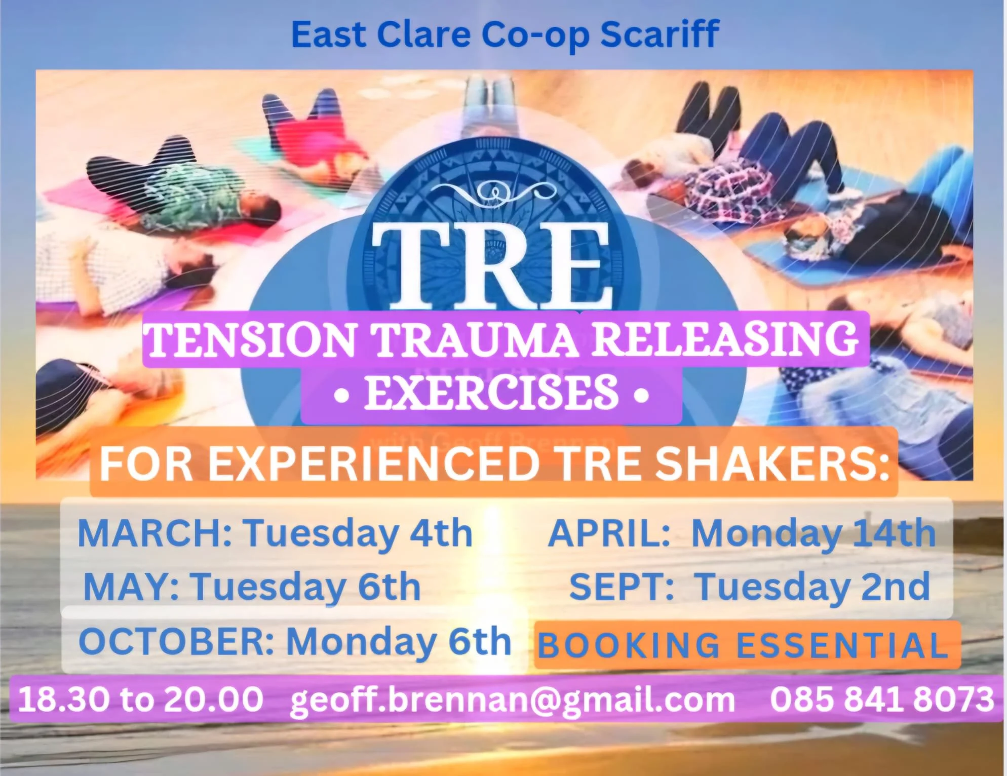 Small group practising TRE® tremor exercises together, creating a calm and supportive environment for natural tension release.