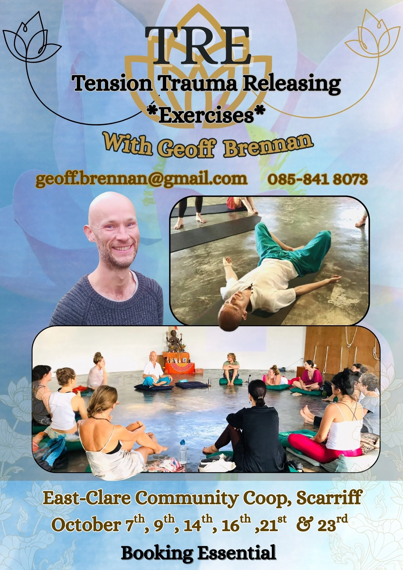 Small group practising TRE® tremor exercises together, creating a calm and supportive environment for natural tension release.