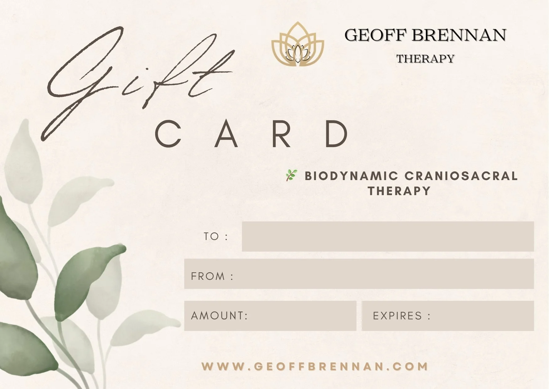 Gift voucher for Biodynamic Craniosacral Therapy – gentle hands-on treatment promoting deep relaxation and natural healing.