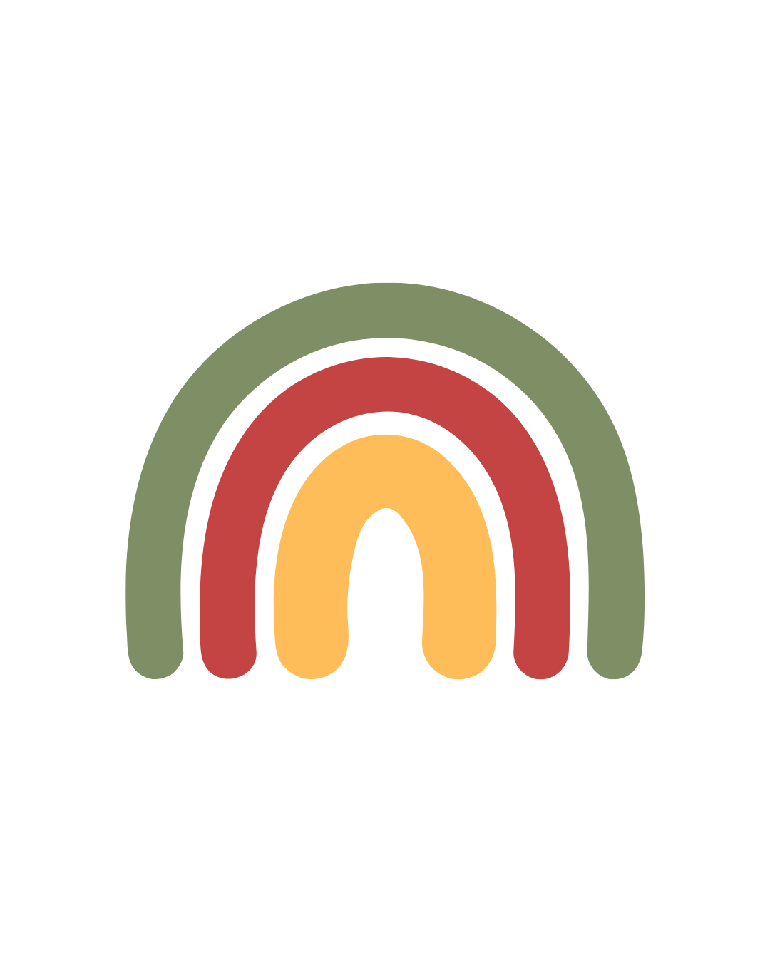 Stylized rainbow with three arches in green, red, and yellow on black background.