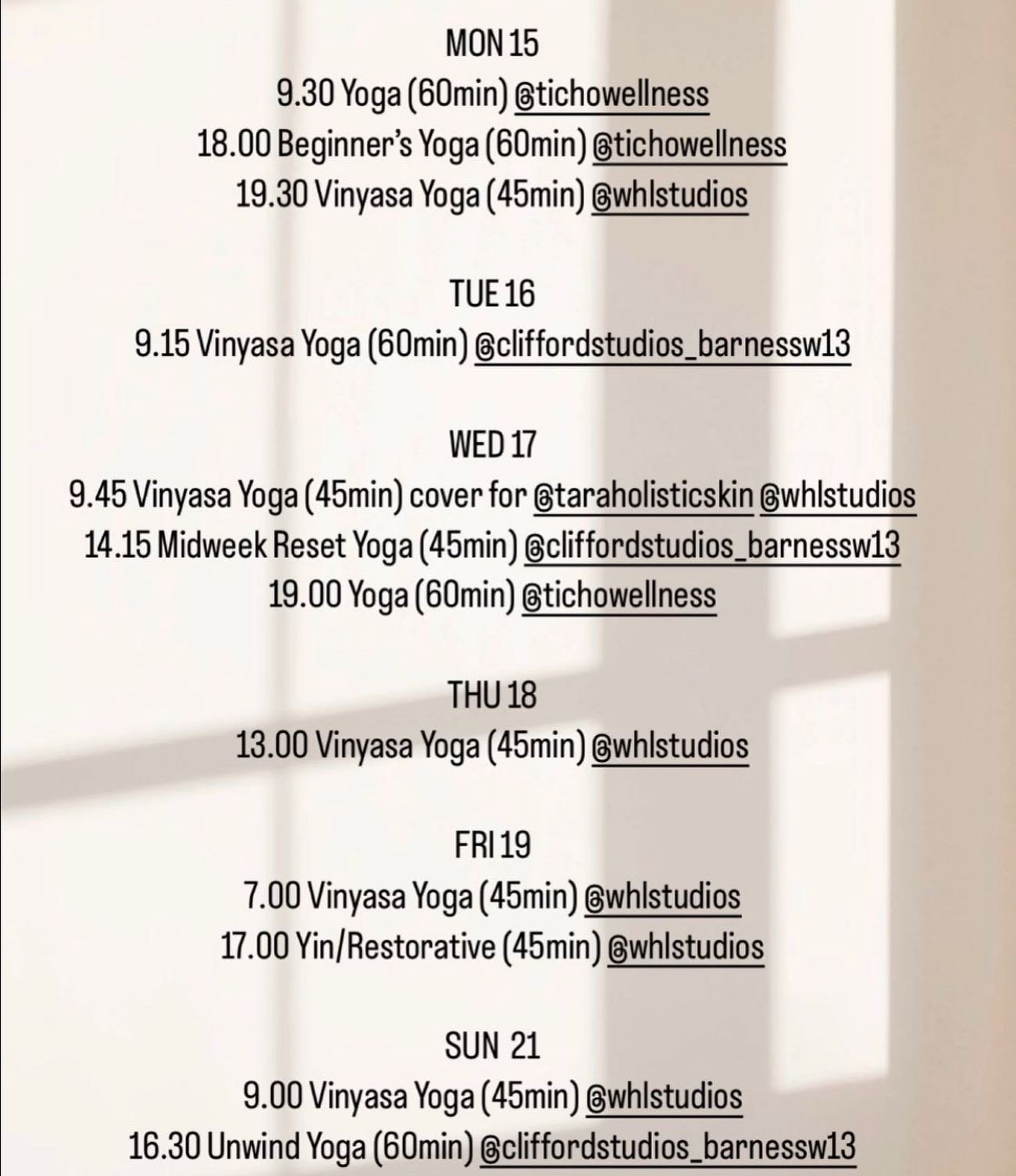 Classes this week.
Extra cover on Wednesday 9.45am!