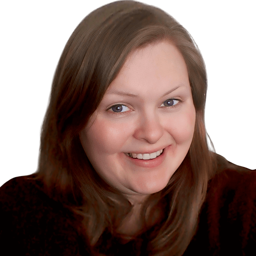 a woman with dark blonde hair smiling