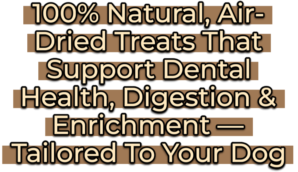 100% natural, air-dried treats that support dental health, digestion & enrichment - tailored to your dog