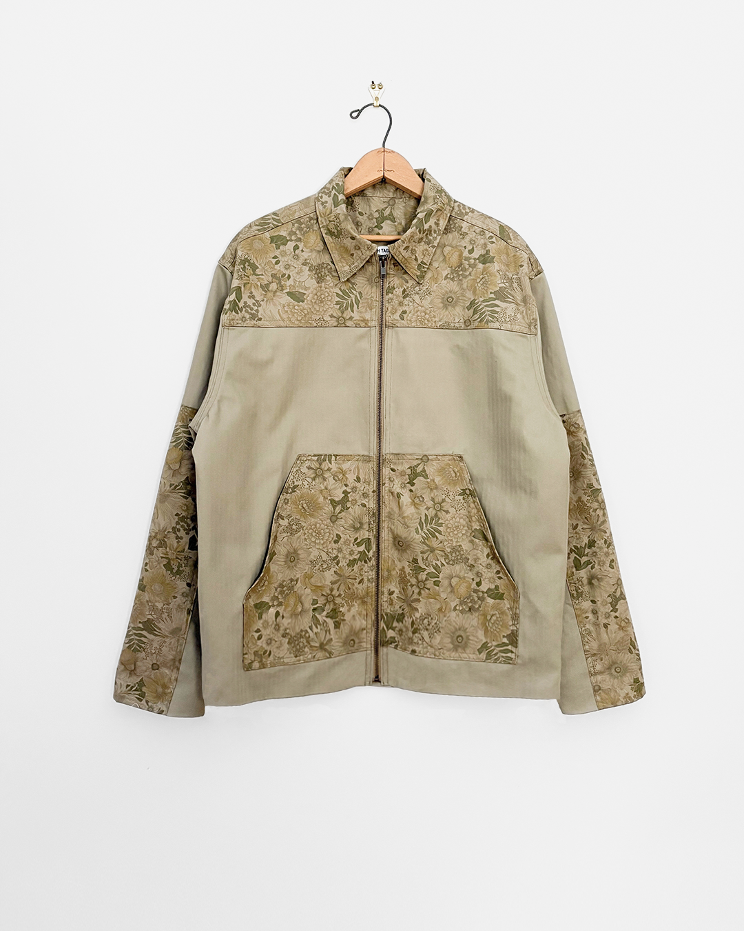 Paneled Workwear Jacket - Khaki Floral / Herringbone