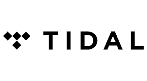 TIDAL logo featuring black geometric shapes and the word 'TIDAL' in black capital letters.