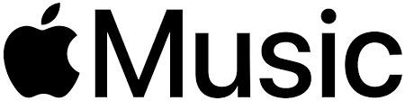 Apple Music logo with a black apple icon and the word 'Music' in black text