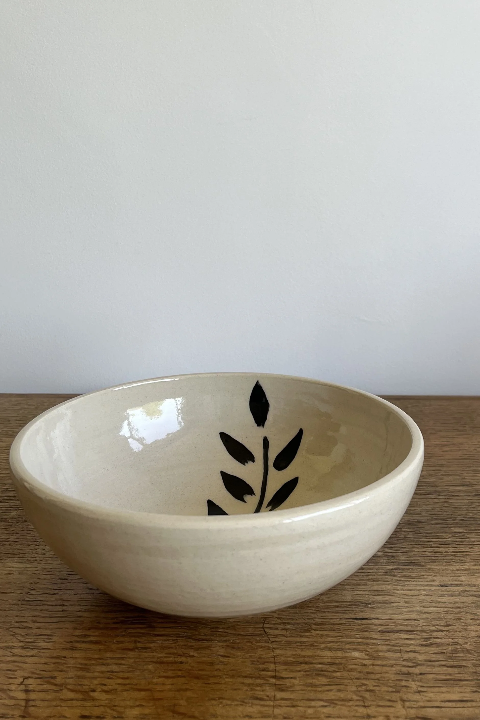 Handmade Stoneware Serving Bowl with wheat design.