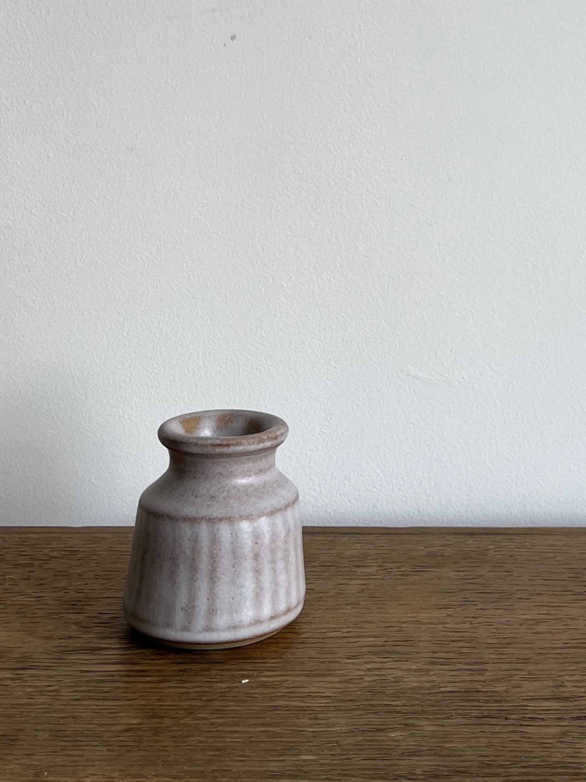 hand made stoneware bud vase with carving