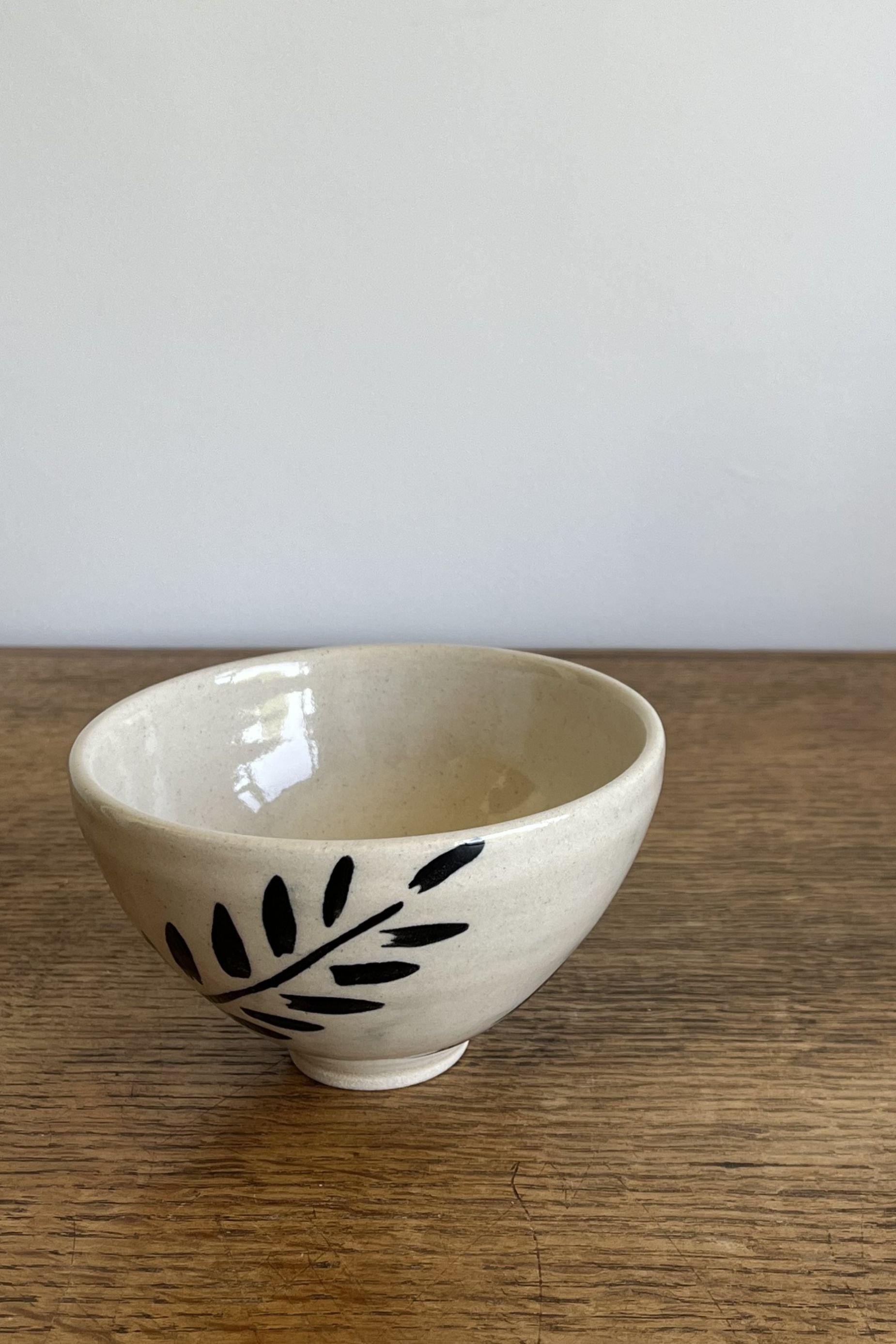 Handmade Stoneware Rice Bowl with Wheat Design.