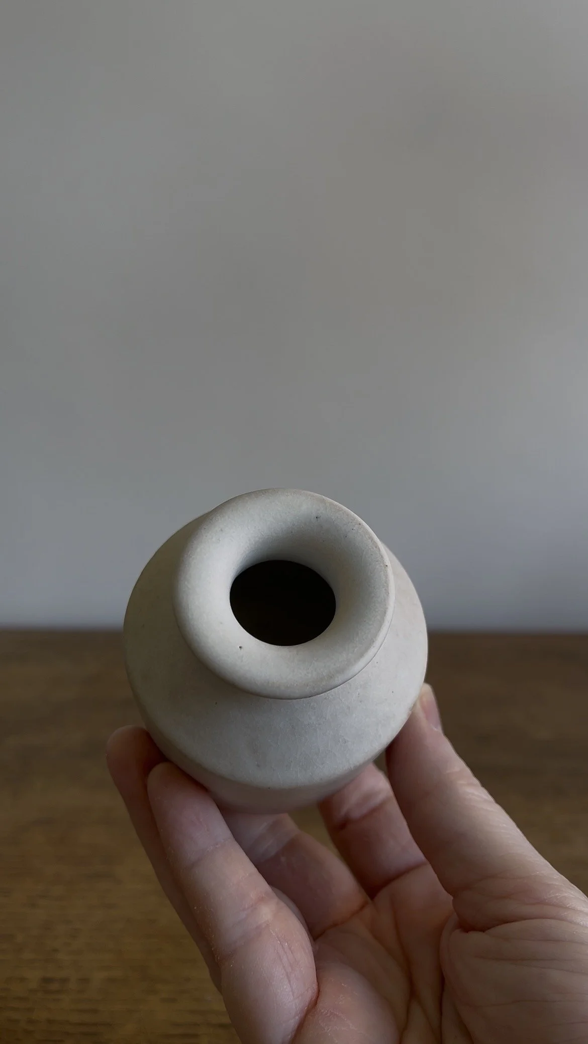 Handmade Stoneware Bud Vase in an off-white satin glaze.