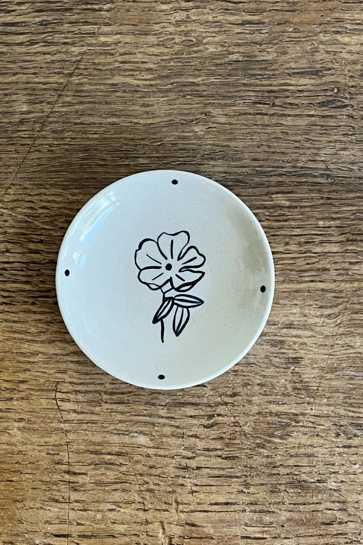 Handmade stoneware Trinket Dish with flower design.