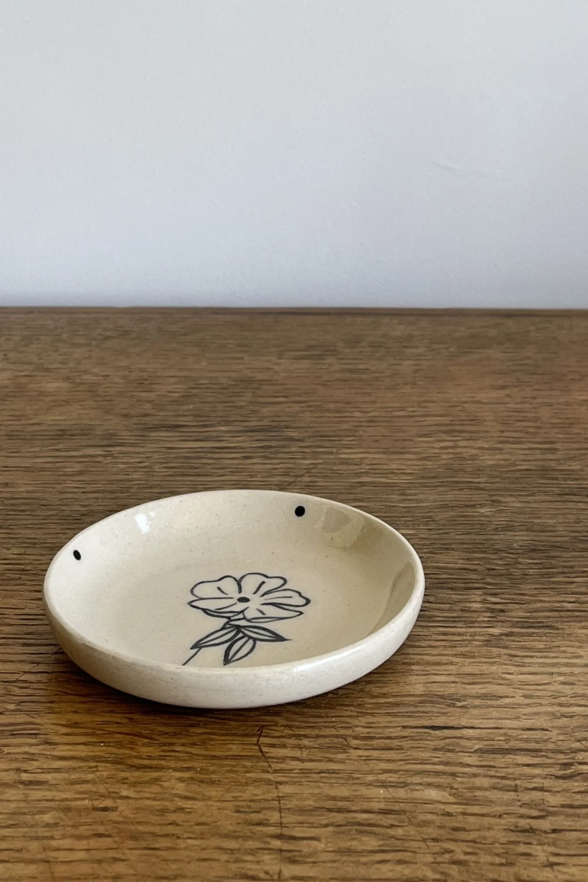 Handmade Stoneware Trinket Dish with Flower Design.