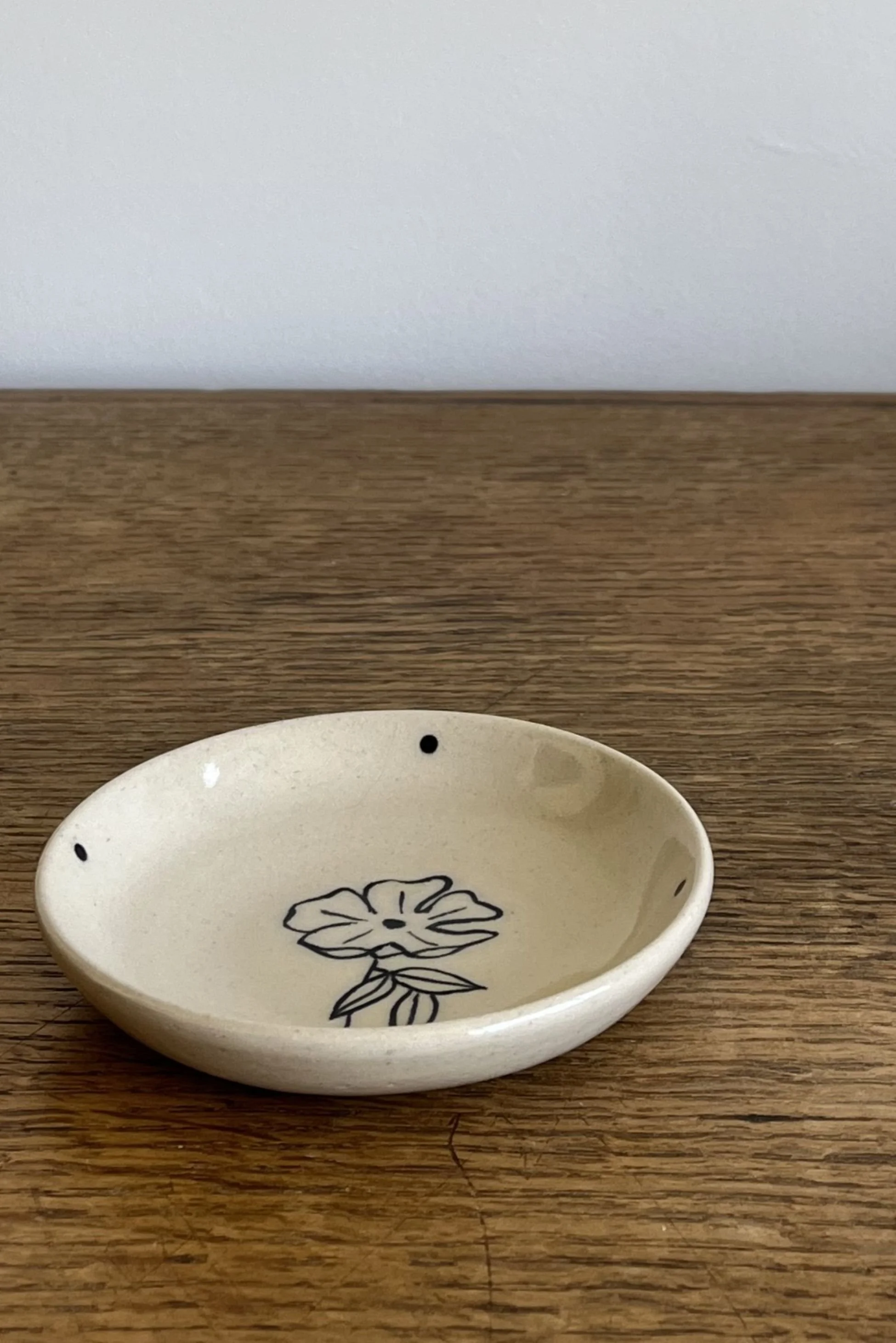 Handmade Stoneware Trinket Dish with Flower Design.