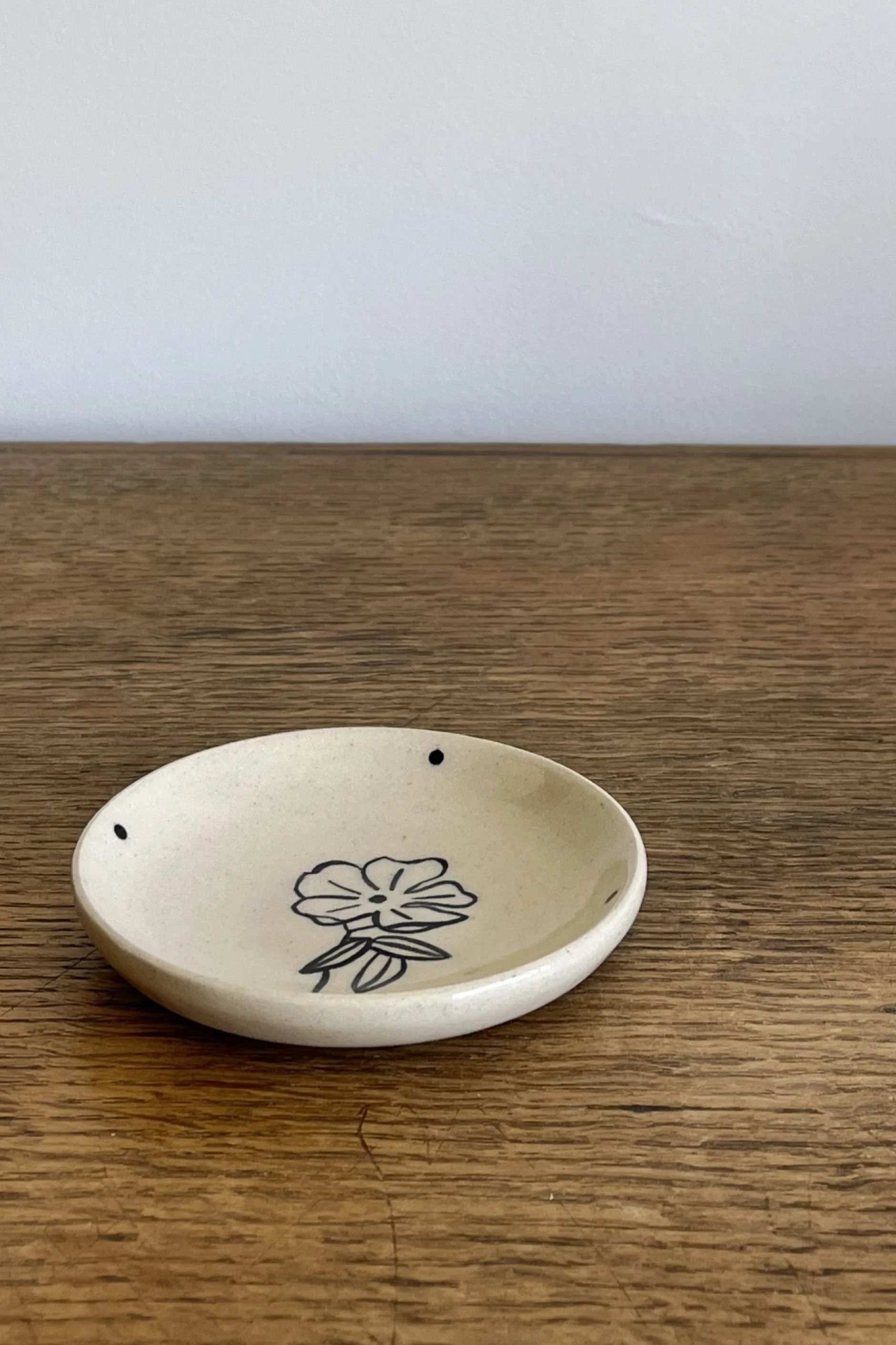 Handmade stoneware Trinket Dish with flower design.