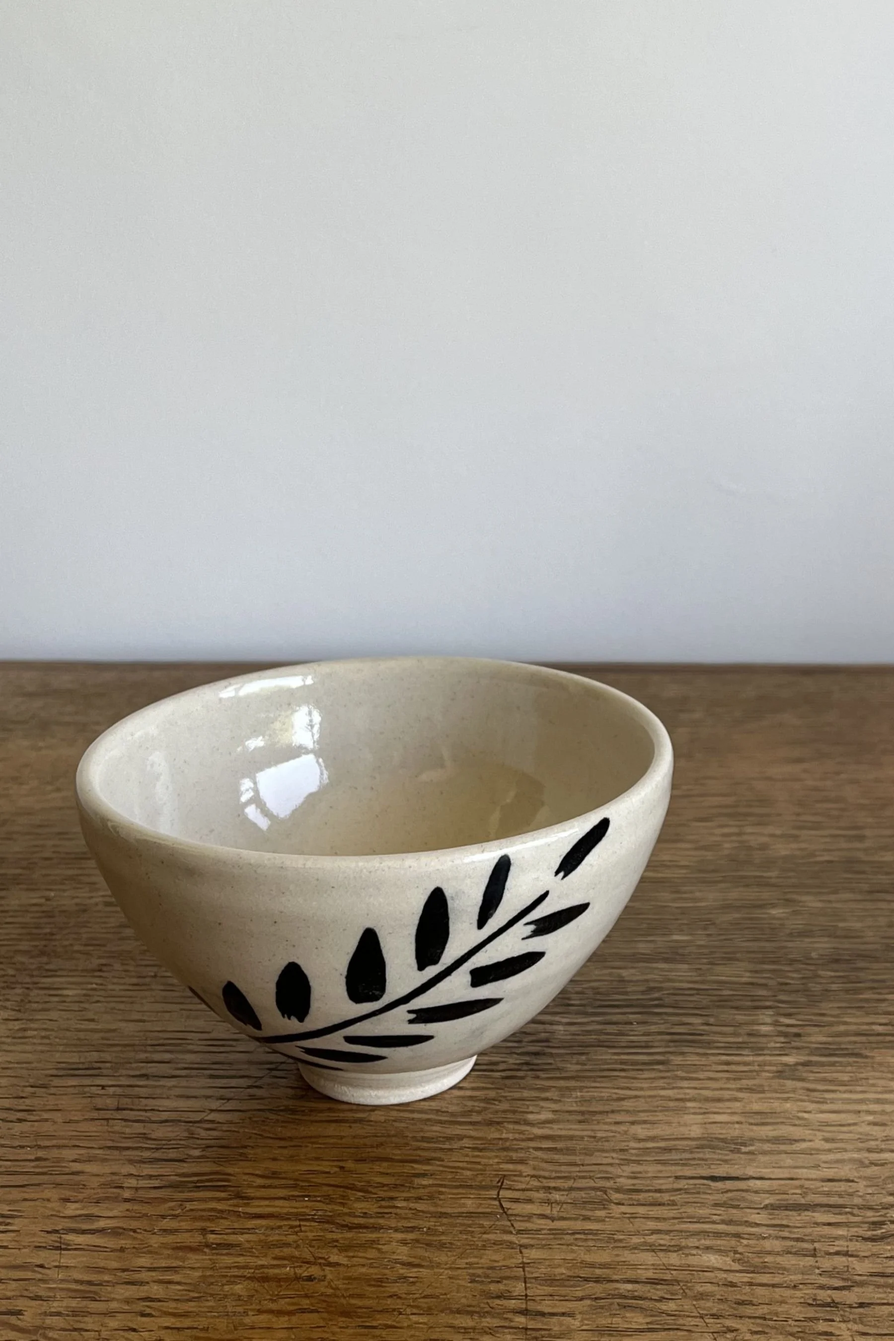 Handmade Stoneware Rice Bowl with Wheat Design.