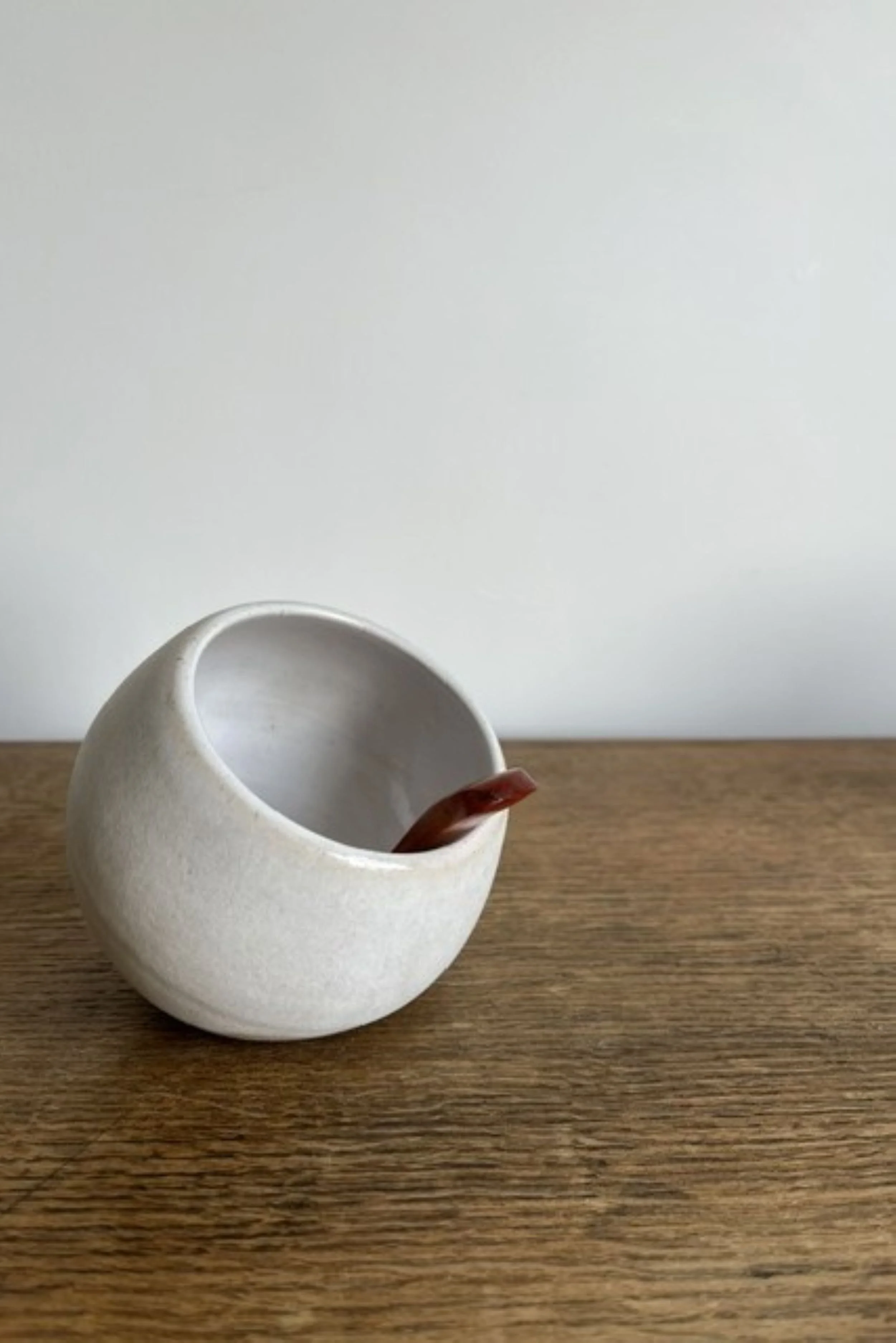 Handmade Stoneware Salt Pig with Wooden Spoon