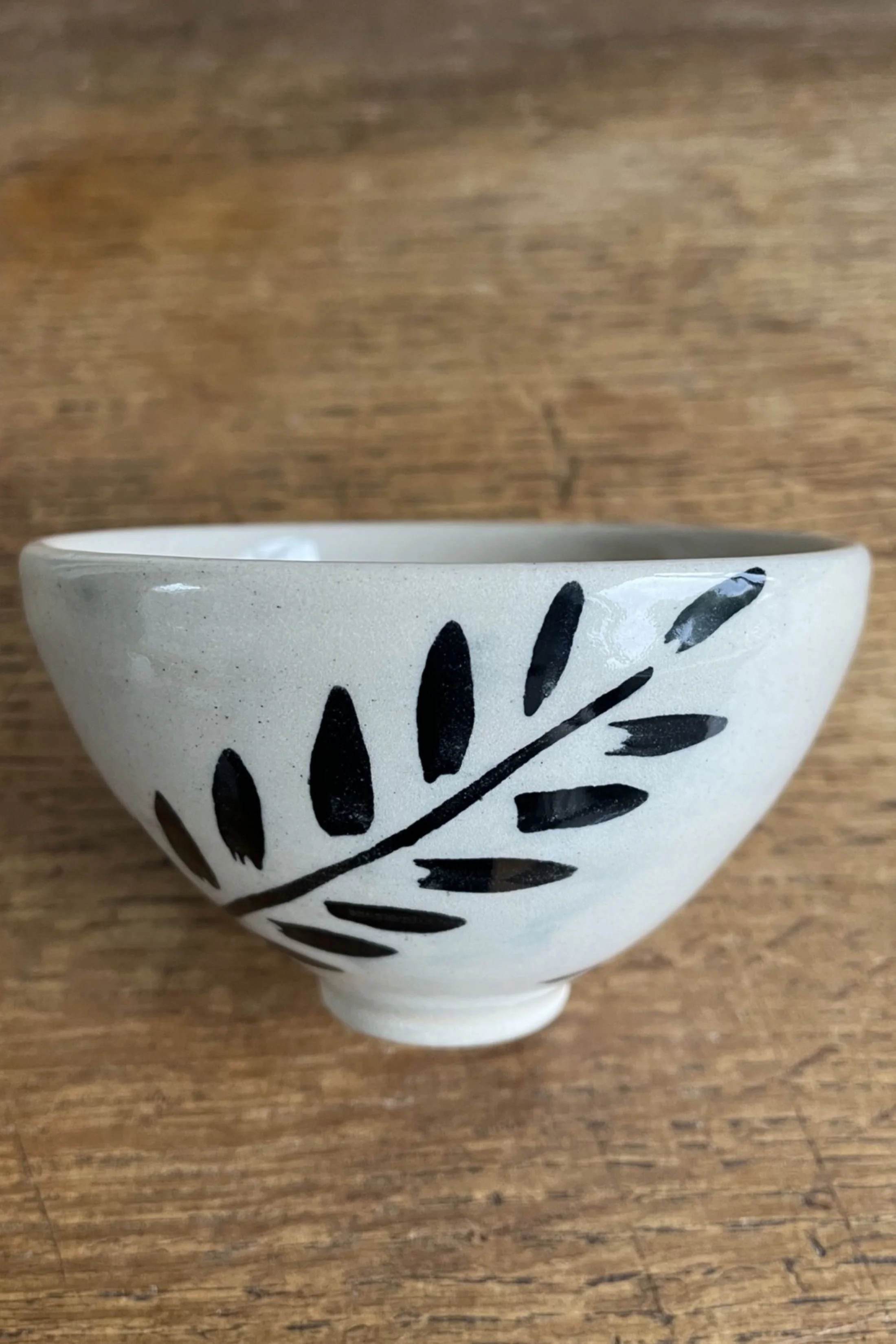 Handmade Stoneware Rice Bowl with Wheat Design.