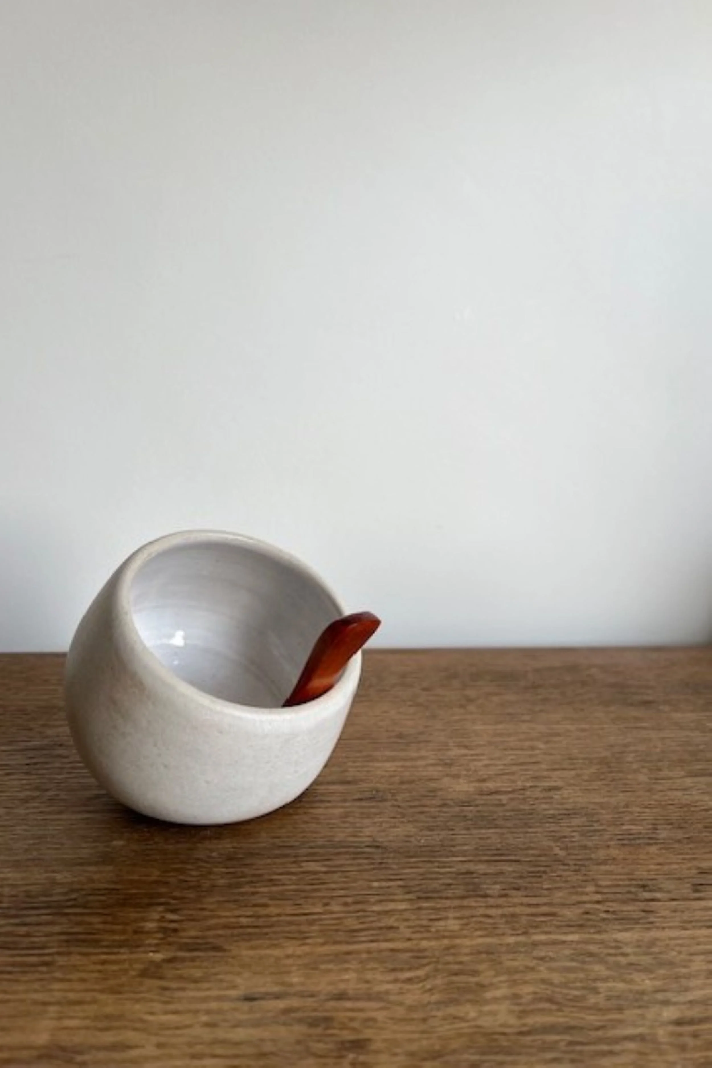 Handmade Stoneware Salt Pig with Wooden Spoon