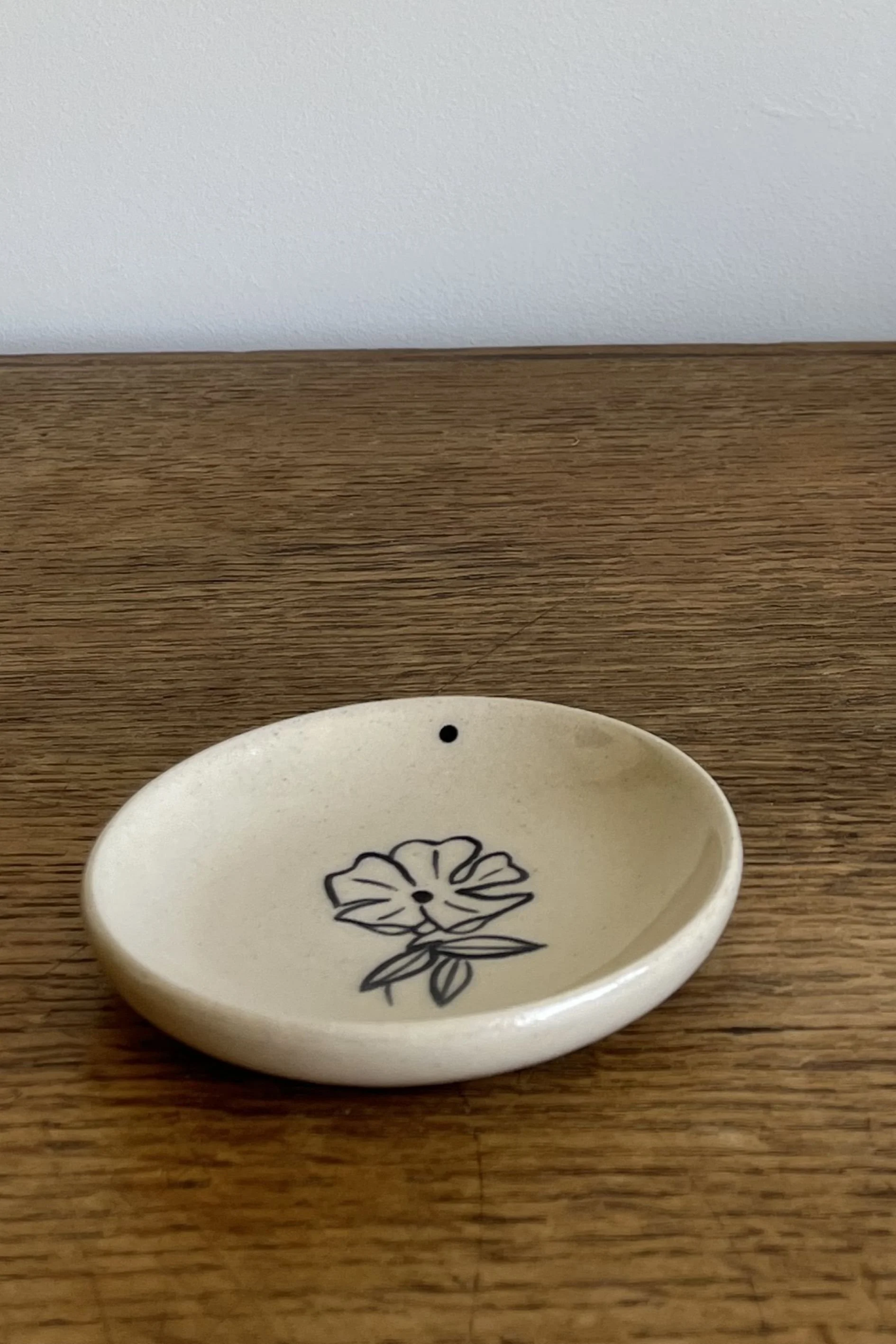 Handmade stoneware Trinket Dish with flower design.