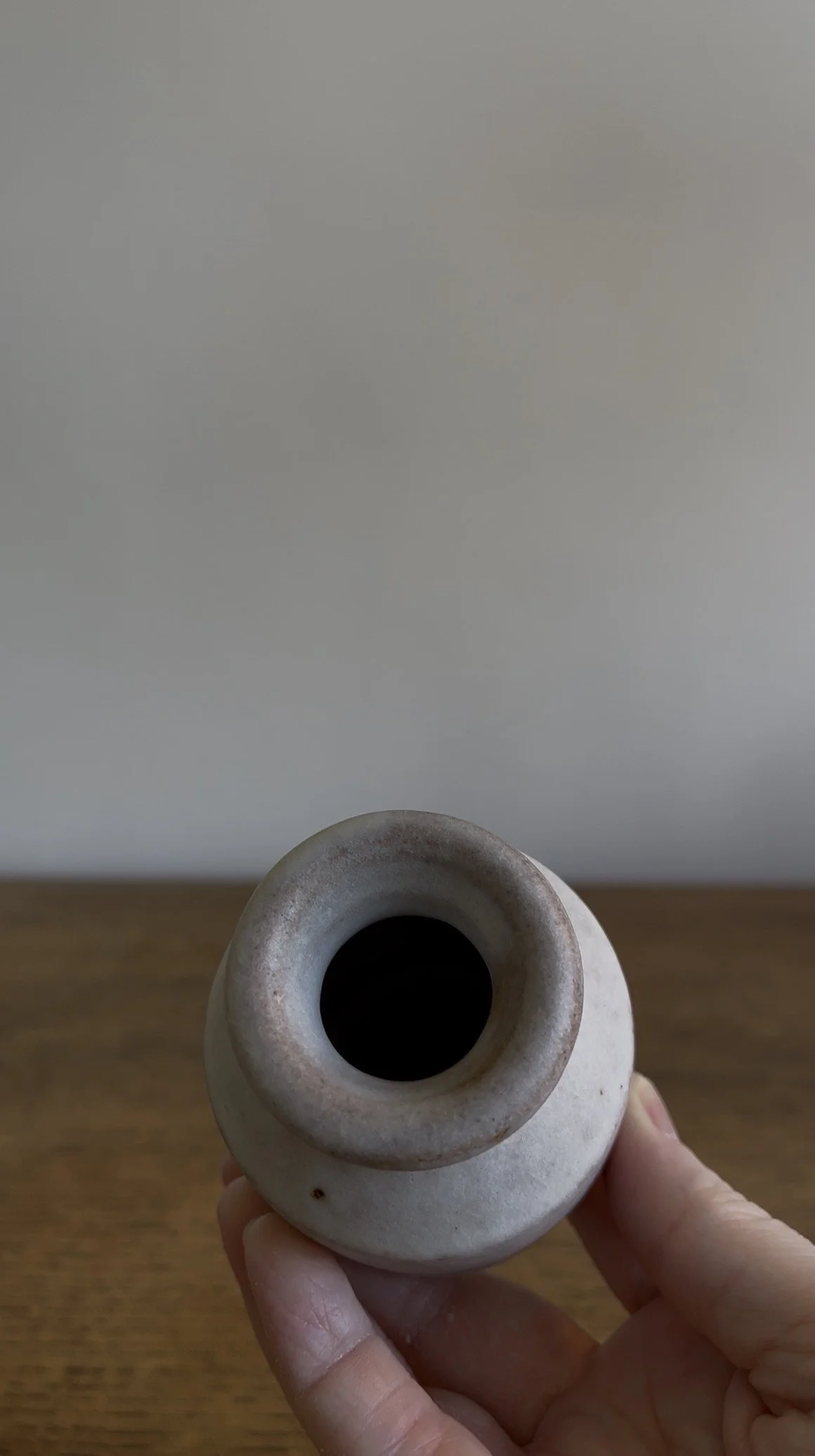 Handmade Stoneware Bud Vase top in an off-white satin glaze.