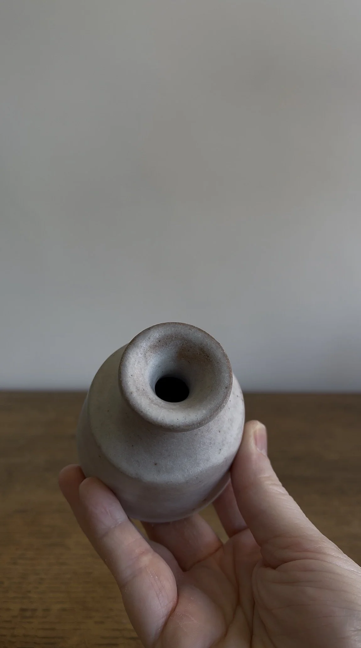 Handmade Stoneware Bud Vase in an off-white satin glaze.