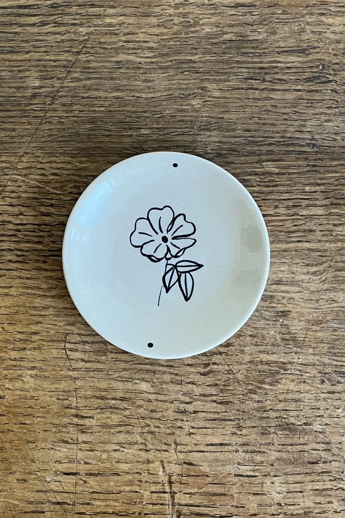 Handmade Stoneware Trinket Dish with Flower Design.