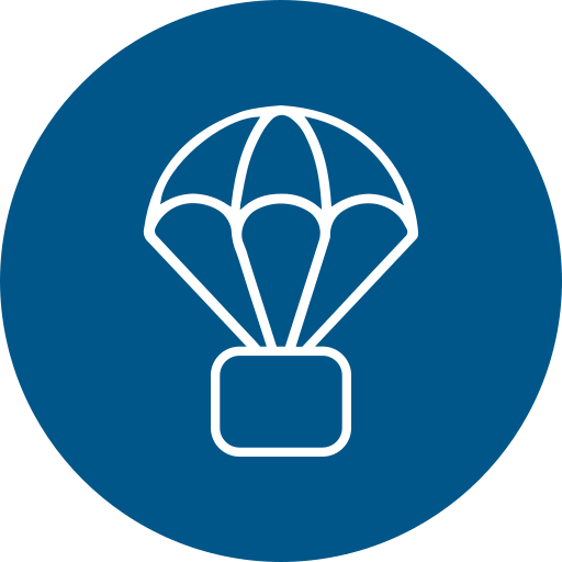 Symbol eines Fallschirms in einem blauen Kreis